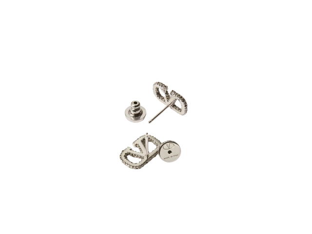 Valentino Valentino Garavani Vlogo Signature Earrings In Metal And Swarovski Crystals Palladium - view 4