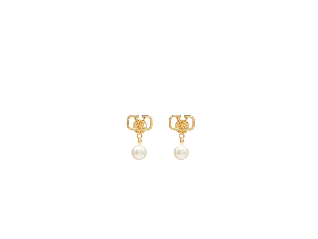 Valentino Valentino Garavani Vlogo Signature Earrings With Swarovski Pearls In Gold-tone Finish Hardware