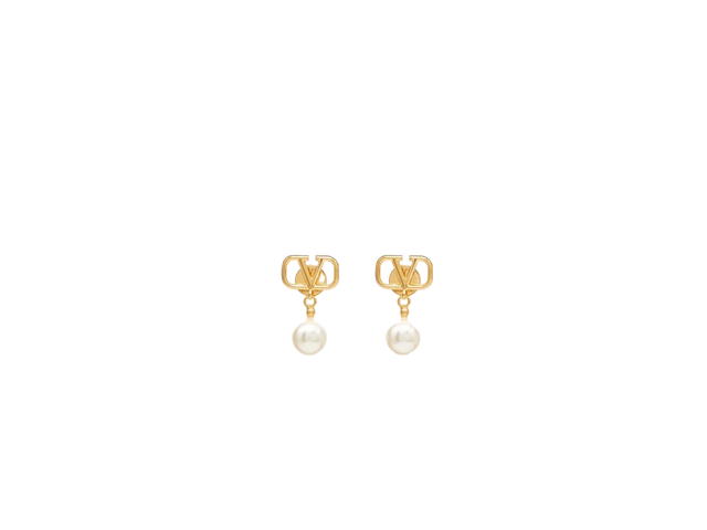 Valentino Valentino Garavani Vlogo Signature Earrings With Swarovski Pearls In Gold-tone Finish Hardware - view 1