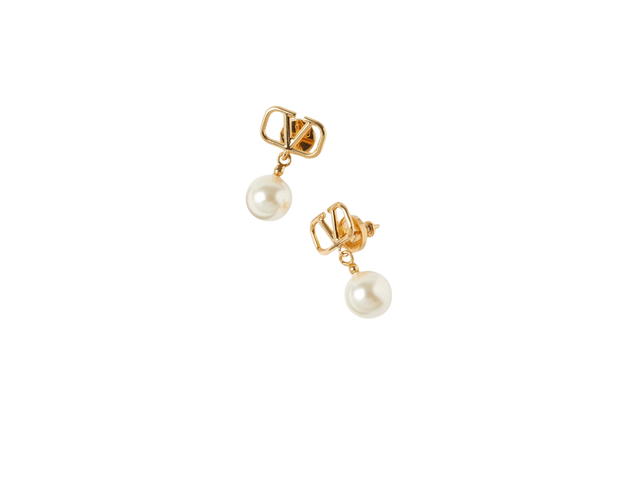 Valentino Valentino Garavani Vlogo Signature Earrings With Swarovski Pearls In Gold-tone Finish Hardware - view 2