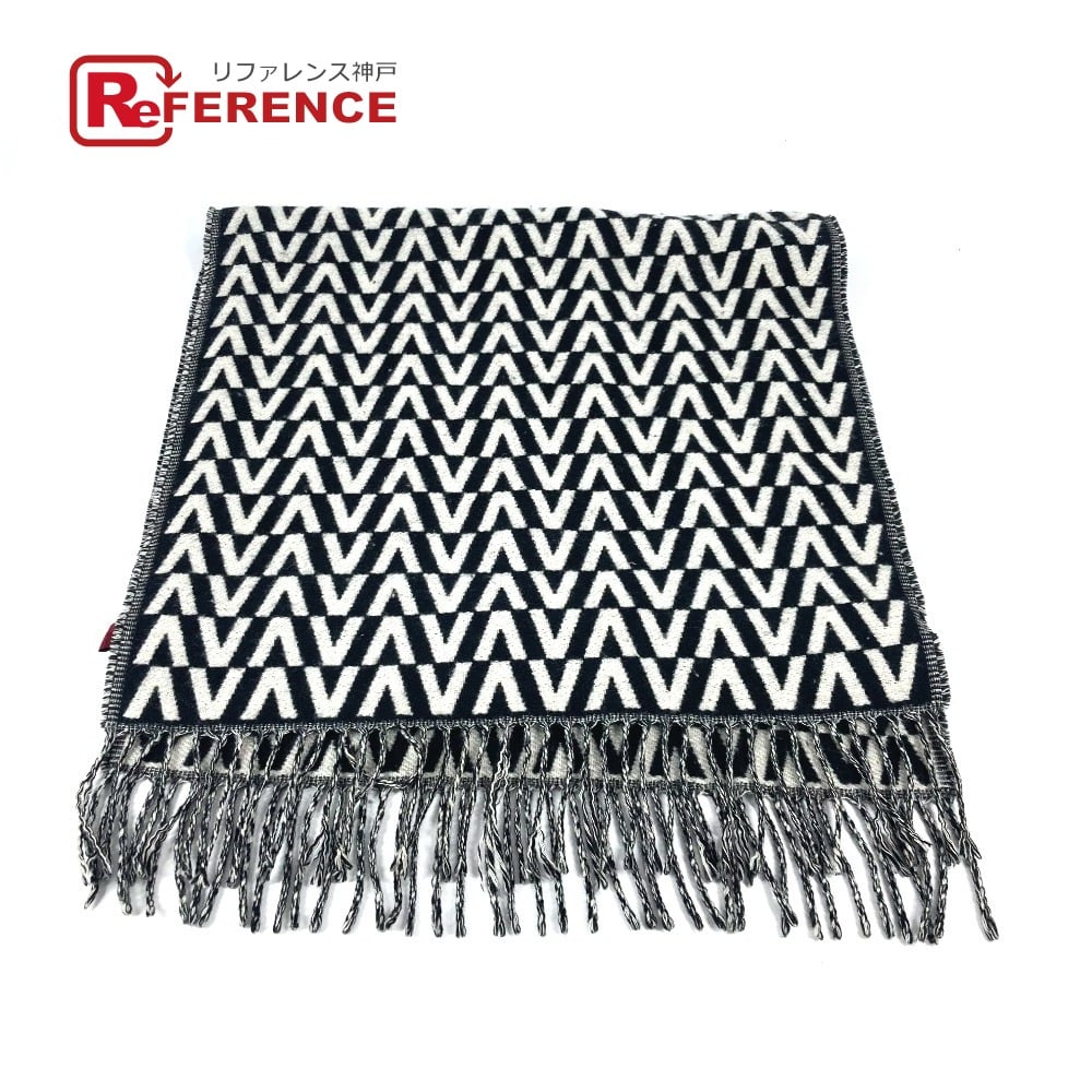 Valentino VALENTINO Logo Fringe Bicolor Scarf Cashmere Black/WhiteBased