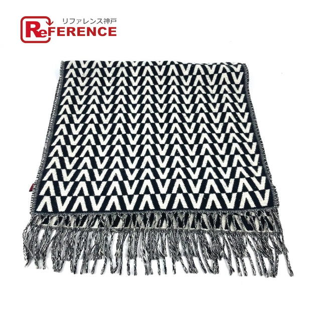 Valentino VALENTINO Logo Fringe Bicolor Scarf Cashmere Black/WhiteBased - view 1