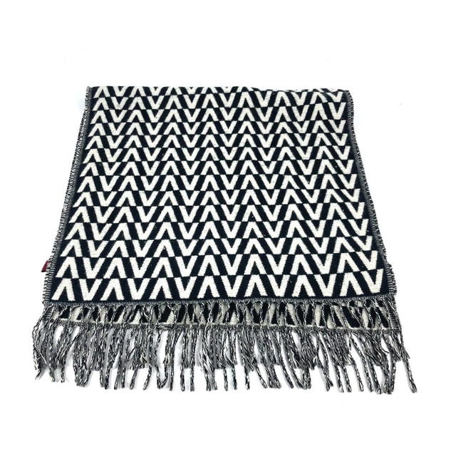 Valentino VALENTINO Logo Fringe Bicolor Scarf Cashmere Black/WhiteBased - view 2