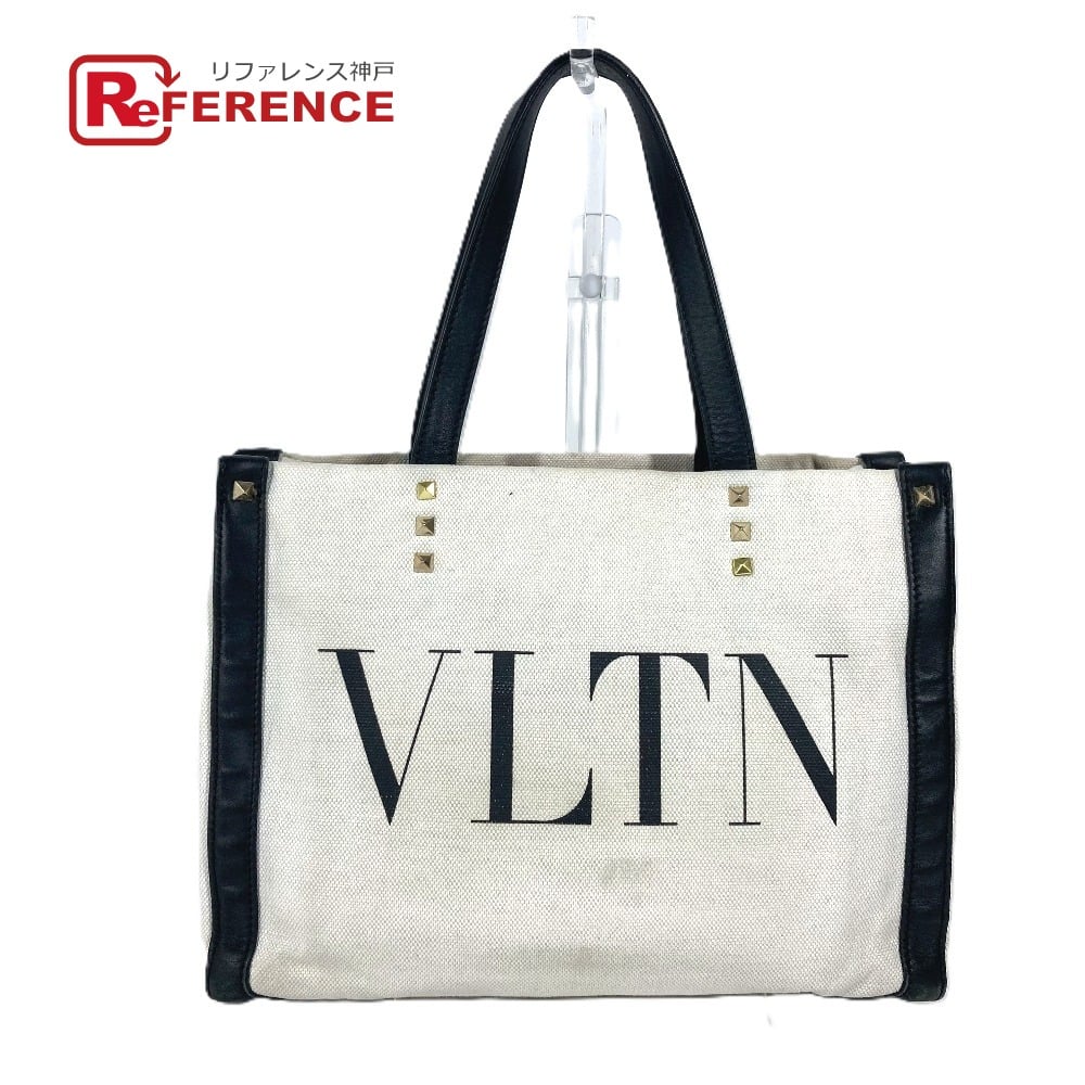 Valentino VALENTINO Logo studs Bag Shoulder Bag Tote Bag Canvas/Leather White/Black