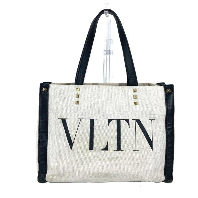 Valentino VALENTINO Logo studs Bag Shoulder Bag Tote Bag Canvas/Leather White/Black - view 2