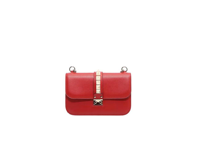 Valentino Valentino Medium Chain Shoulder Bag In Calfskin With Ruthenium-Finish Studs And Metal Hardware Red - view 1