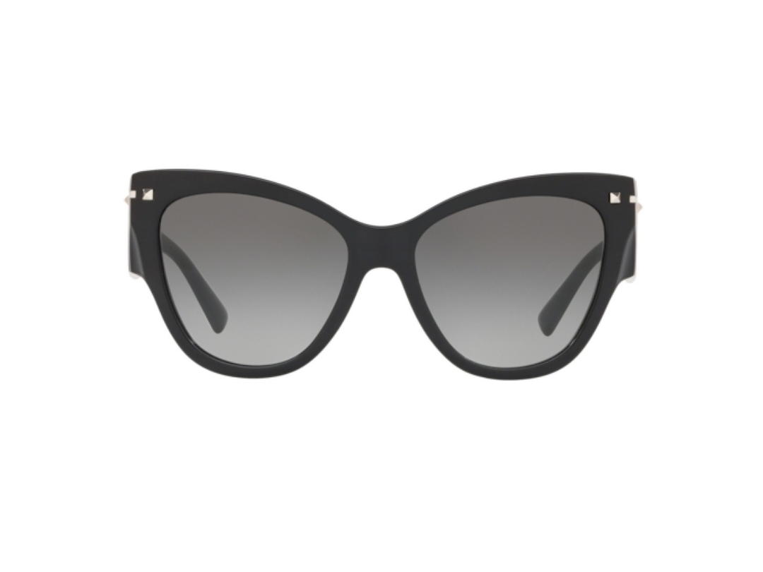 Valentino Valentino Round Sunglasses In Black-Silver Acetate Frame-Embossed With Grey Lens