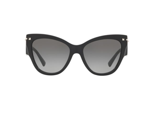 Valentino Valentino Round Sunglasses In Black-Silver Acetate Frame-Embossed With Grey Lens - view 1
