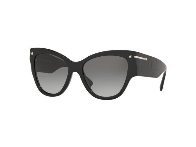 Valentino Valentino Round Sunglasses In Black-Silver Acetate Frame-Embossed With Grey Lens - view 2