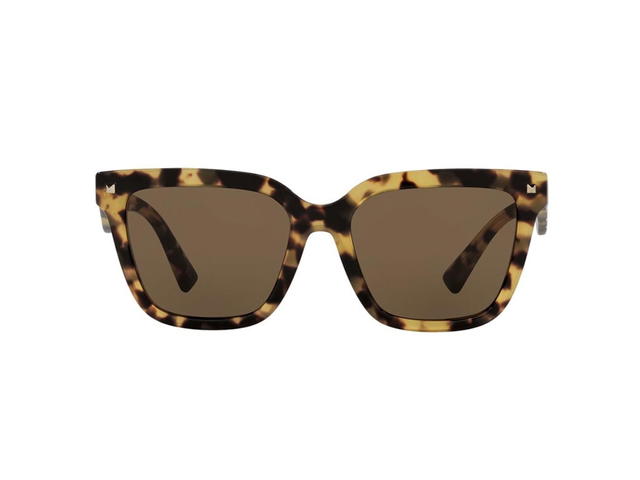 Valentino Valentino Square Sunglasses In Havana Acetate Frame-Lettering Printed With Yellow Lens - view 1