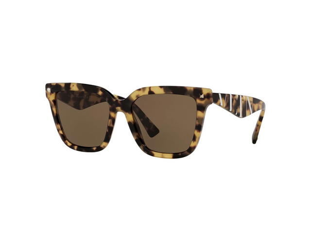Valentino Valentino Square Sunglasses In Havana Acetate Frame-Lettering Printed With Yellow Lens - view 2