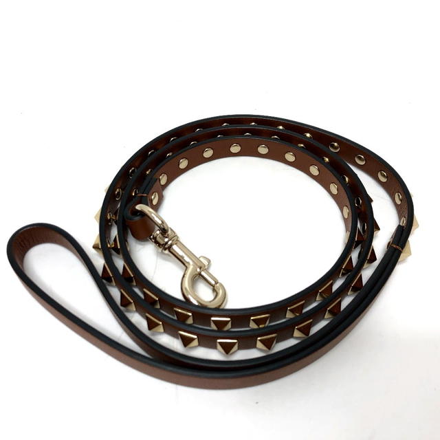 Valentino VALENTINO studded lead Pets Lead Leather Brown/GoldHardware/Gold studs - view 3