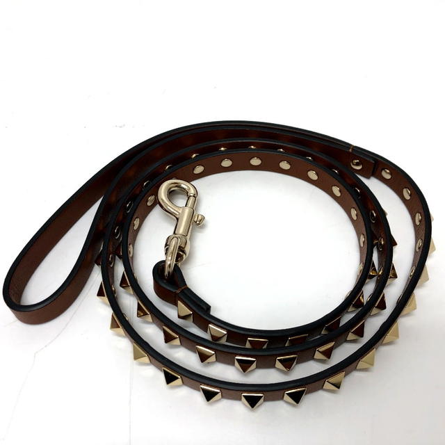 Valentino VALENTINO studded lead Pets Lead Leather Brown/GoldHardware/Gold studs - view 4
