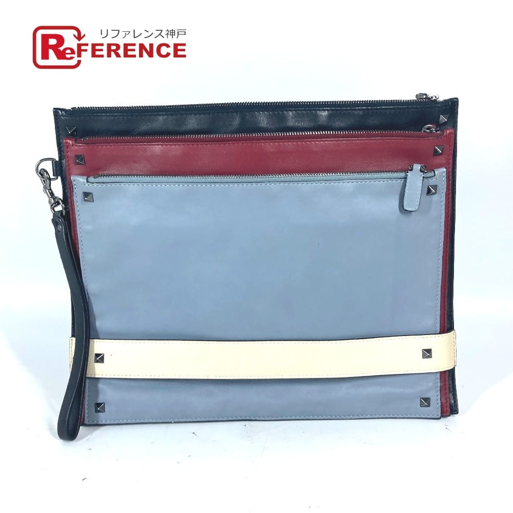 Valentino VALENTINO Studs Tricolor color bag Clutch bag Leather Black/Red