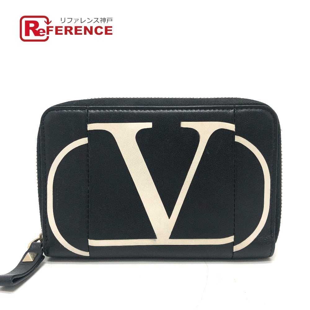 Valentino VALENTINO V logo Bifold Wallet Middle Wallet Folded wallet Leather Black/White