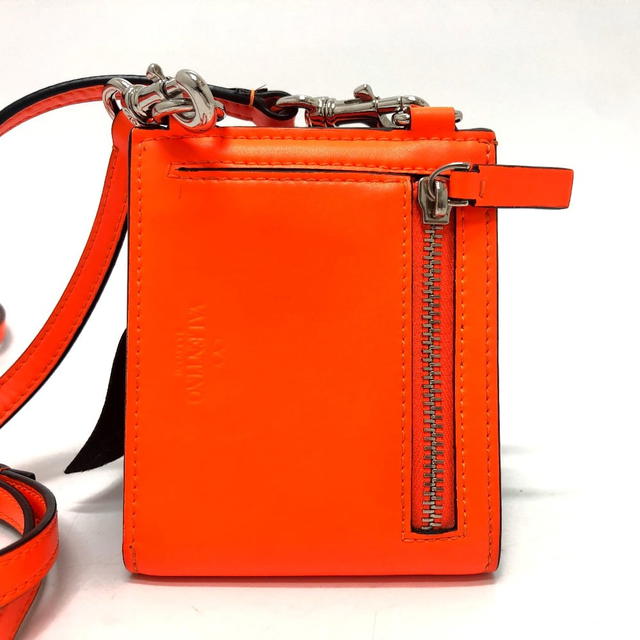 Valentino VALENTINO VLTN logo Neck Strap Wallet Folded wallet Leather Orange/SilverHW - view 3