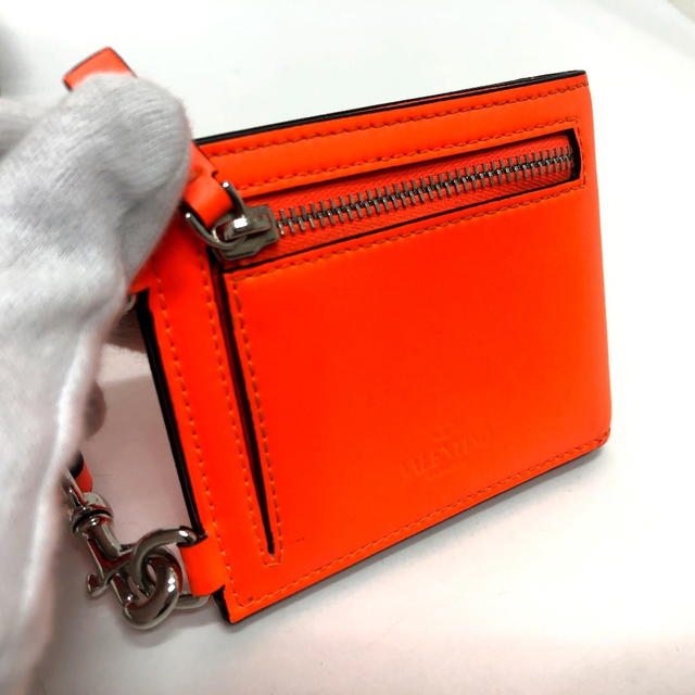Valentino VALENTINO VLTN logo Neck Strap Wallet Folded wallet Leather Orange/SilverHW - view 4