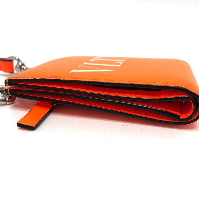 Valentino VALENTINO VLTN logo Neck Strap Wallet Folded wallet Leather Orange/SilverHW - view 5