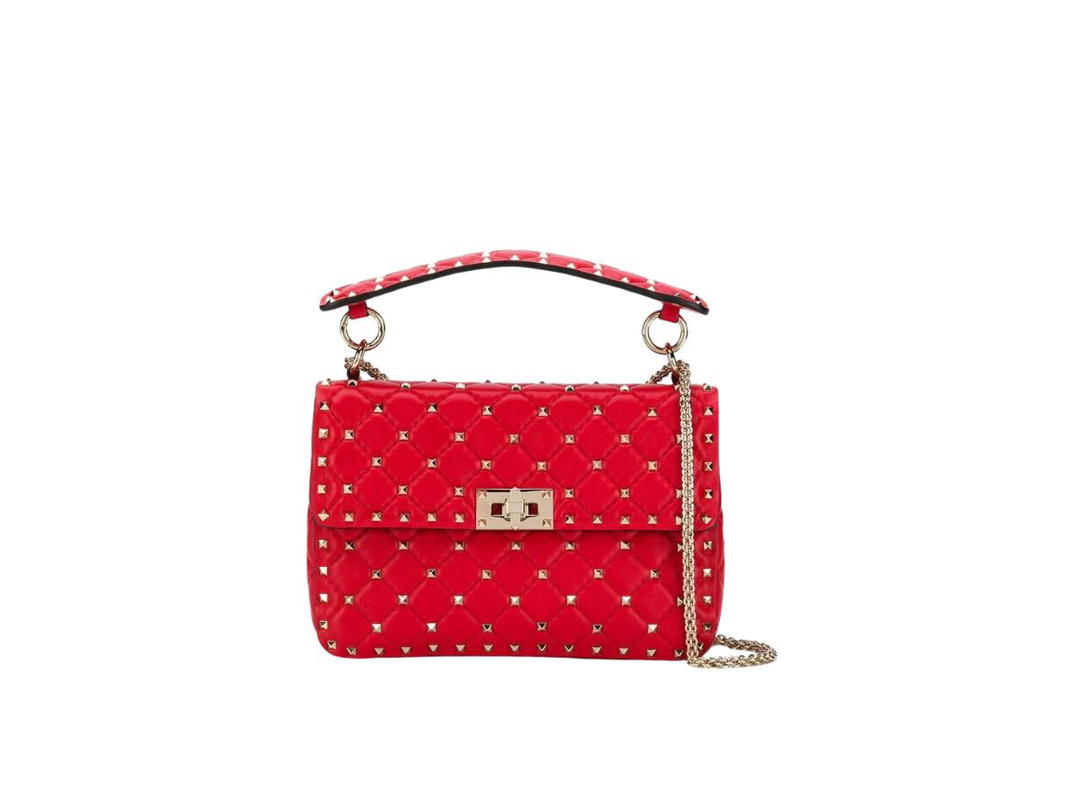 Valentino Valentino VLTN Rockstud Spike Bag In Leather With Platinum-Finish Studs And Hardware Red