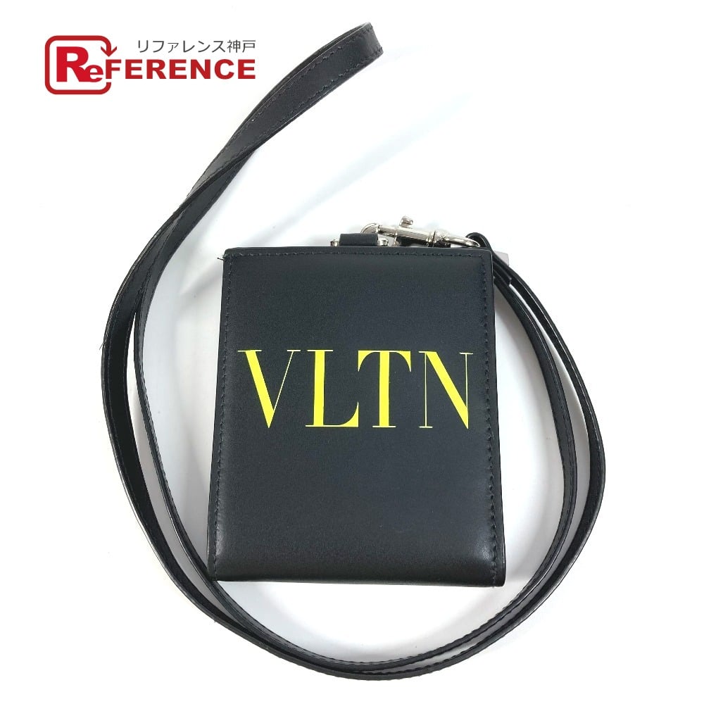 Valentino VALENTION VLTN Logo Neck strap Wallet Coin Case Purse Bifold Wallet Black