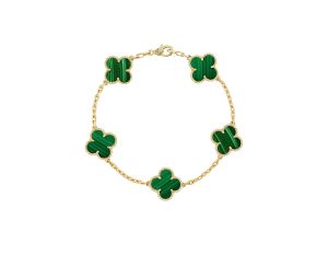 Van Cleef & Arpels Vintage Alhambra Bracelet 5 Motifs In Yellow Gold With Malachite Stones