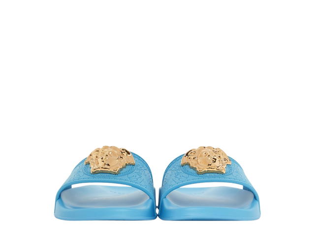 Versace Vasace Medusa Pool Slides In Rubber With Gold Logo Blue - view 2