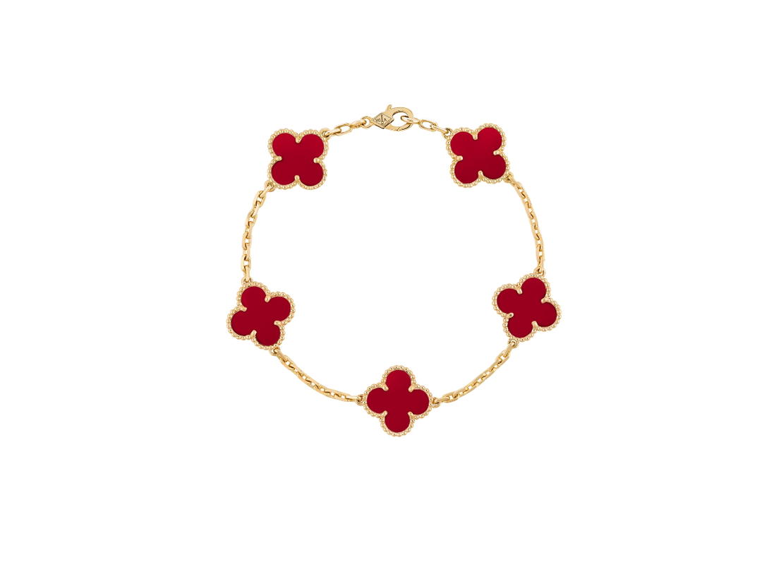 Van Cleef & Arpels Van Cleef & Arpels Vintage Alhambra Bracelet 5 Motifs Yellow Gold Carnelian