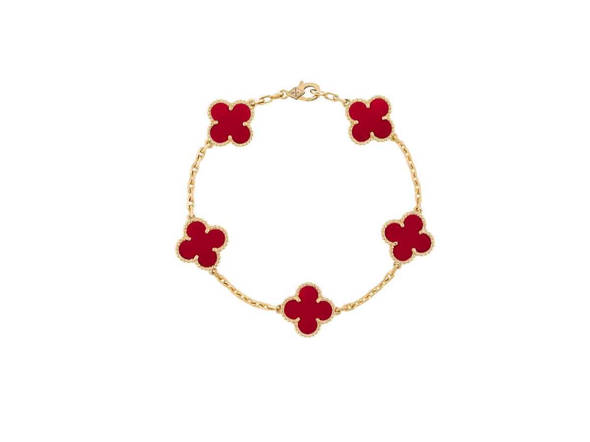 Van Cleef & Arpels Van Cleef & Arpels Vintage Alhambra Bracelet 5 Motifs Yellow Gold Carnelian