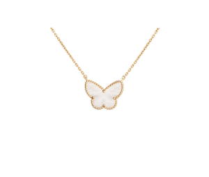 Van Cleef & Arpels Lucky Alhambra Butterfly Pendant 18k Yellow Gold Mother Of Pearl