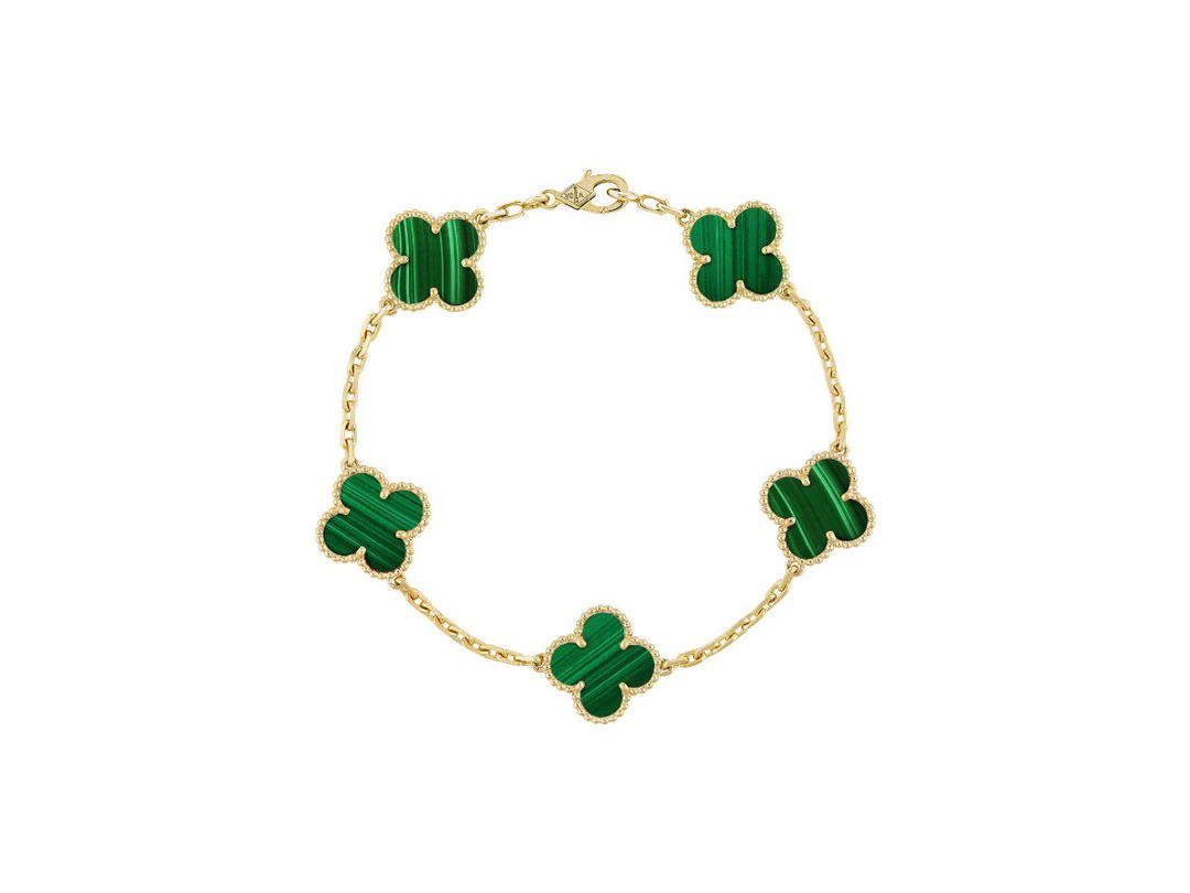 Van Cleef & Arpels Van Cleef & Arpels Vintage Alhambra Bracelet 5 Motifs Yellow Gold Malachite