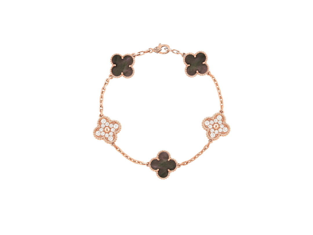 Van Cleef & Arpels Van Cleef & Arpels Vintage Alhambra Bracelet 5 Motifs Rose Gold Diamond And Mother Of Pearl