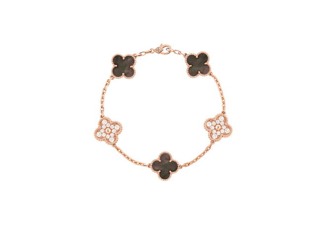 Van Cleef & Arpels Van Cleef & Arpels Vintage Alhambra Bracelet 5 Motifs Rose Gold Diamond And Mother Of Pearl - view 1