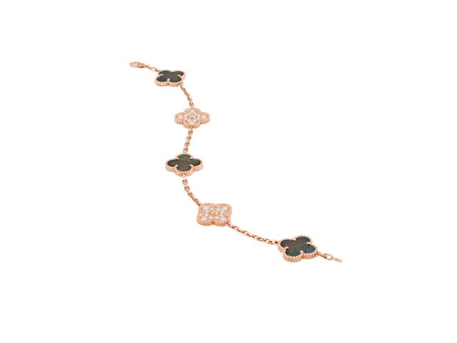 Van Cleef & Arpels Van Cleef & Arpels Vintage Alhambra Bracelet 5 Motifs Rose Gold Diamond And Mother Of Pearl - view 3