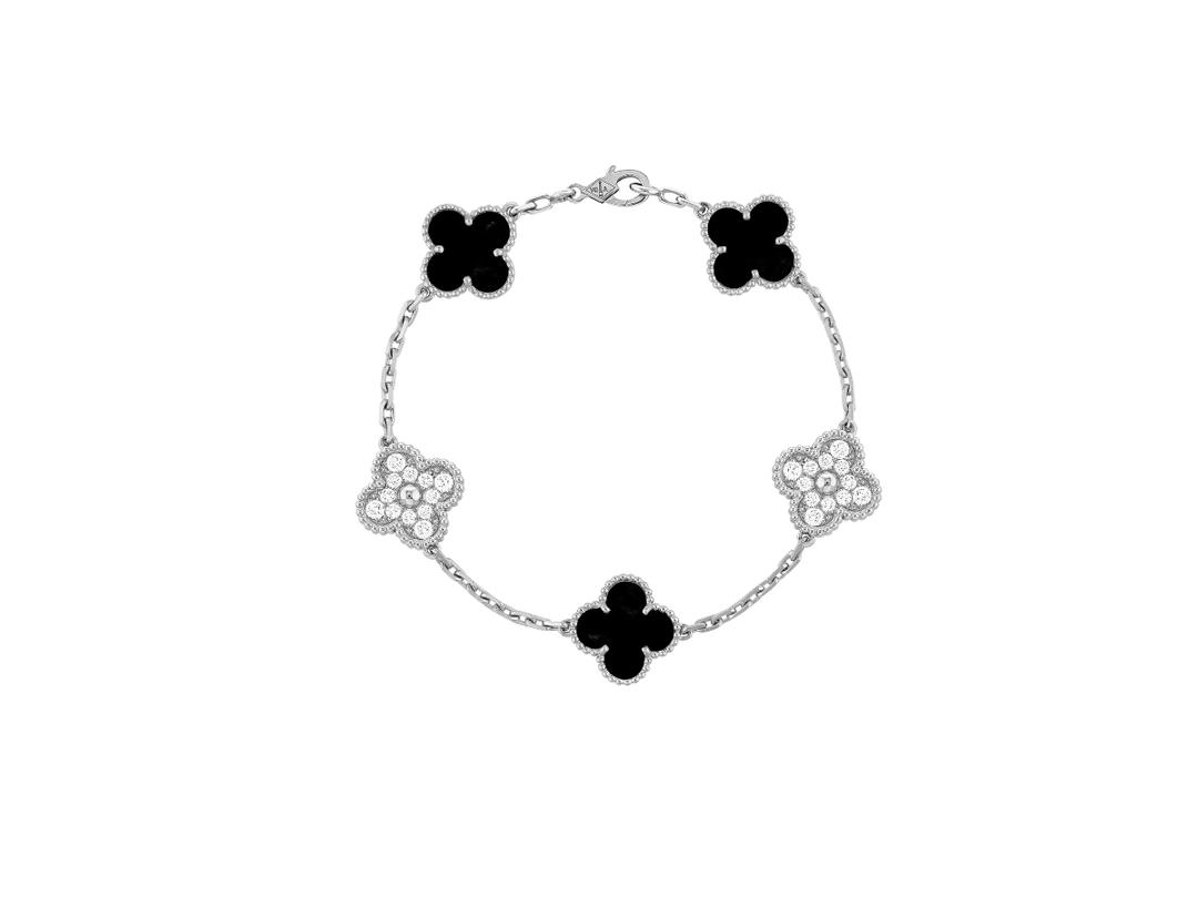 Van Cleef & Arpels Van Cleef & Arpels Vintage Alhambra Bracelet 5 Motifs White Gold Diamond Onyx