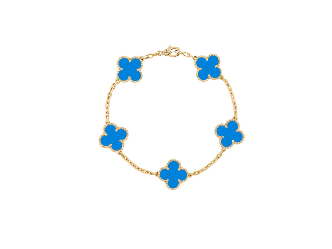 Van Cleef & Arpels Van Cleef & Arpels Vintage Alhambra Bracelet 5 Motifs Yellow Gold Blue Agate