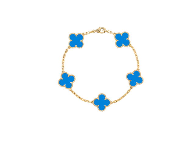 Van Cleef & Arpels Van Cleef & Arpels Vintage Alhambra Bracelet 5 Motifs Yellow Gold Blue Agate - view 1