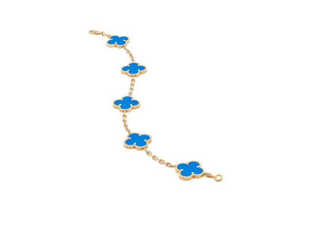 Van Cleef & Arpels Van Cleef & Arpels Vintage Alhambra Bracelet 5 Motifs Yellow Gold Blue Agate - view 3