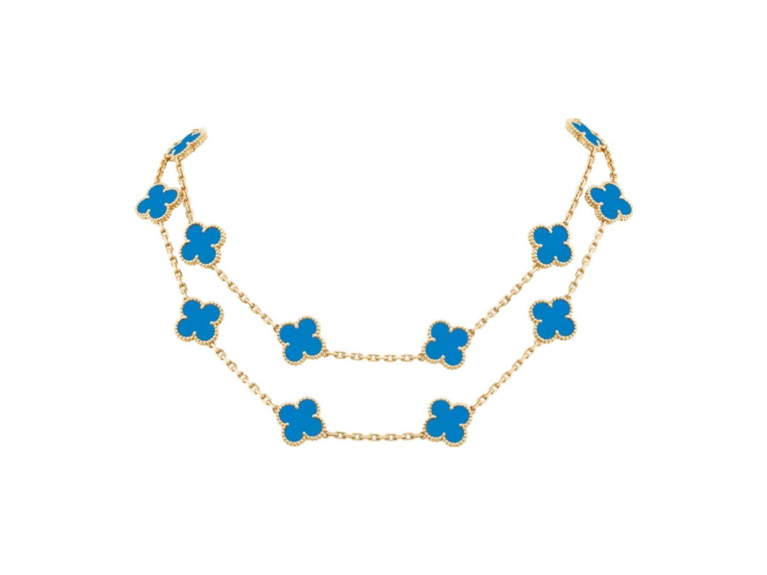 Van Cleef & Arpels Van Cleef & Vintage Alhambra Long Necklace 20 Motifs Yellow Gold Agate