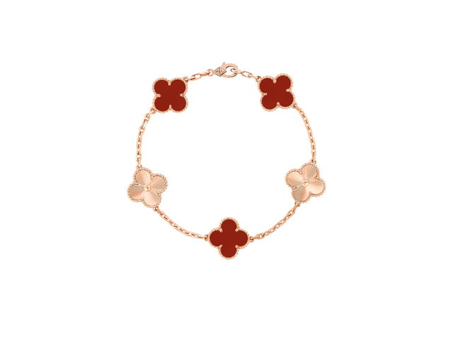 Van Cleef & Arpels Van Cleef & Arpels Vintage Alhambra Bracelet 5 Motifs Rose Gold Carnelian - view 1