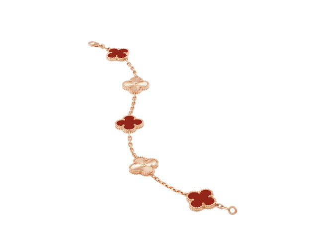 Van Cleef & Arpels Van Cleef & Arpels Vintage Alhambra Bracelet 5 Motifs Rose Gold Carnelian - view 3
