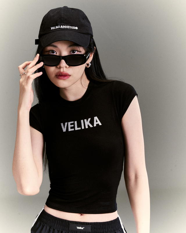 Velika Velika | Glitter Logo Baby Tee [Black] - view 5