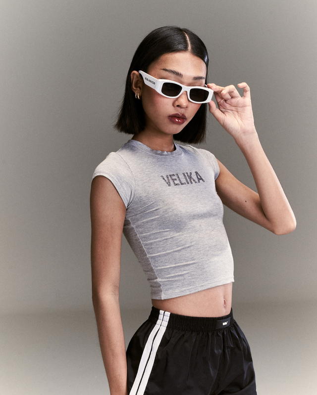 Velika Velika | Glitter Logo Baby Tee [Grey] - view 6