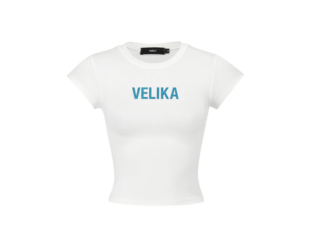 Velika Velika | Glitter Logo Baby Tee [White]