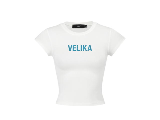 Velika Velika | Glitter Logo Baby Tee [White] - view 1
