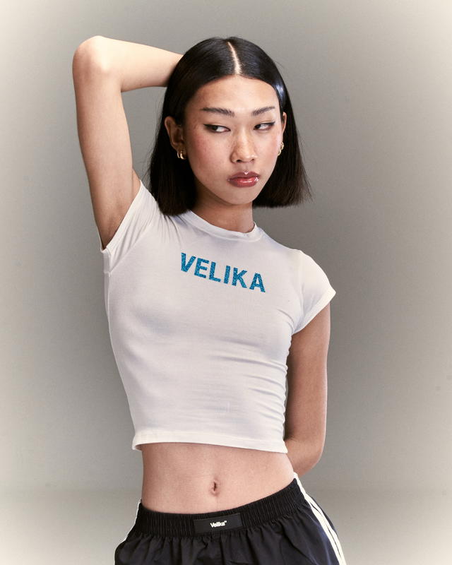 Velika Velika | Glitter Logo Baby Tee [White] - view 3