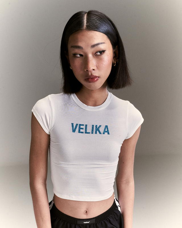 Velika Velika | Glitter Logo Baby Tee [White] - view 5