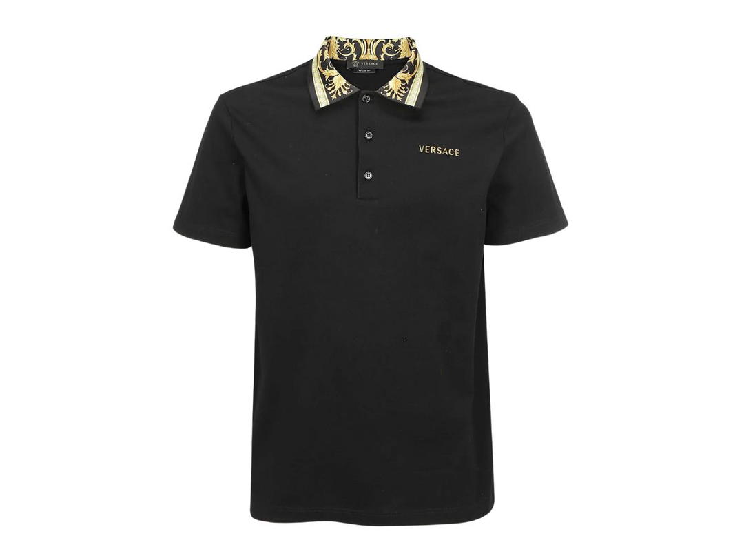 Versace Versace Baroque Printed Motif Polo Shirt Black