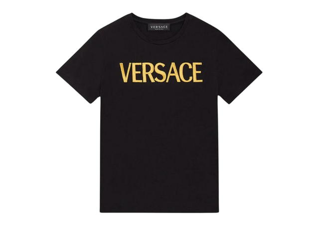 Versace Versace Embroidered Logo T-Shirt Cotton Jersey Black Gold - view 1