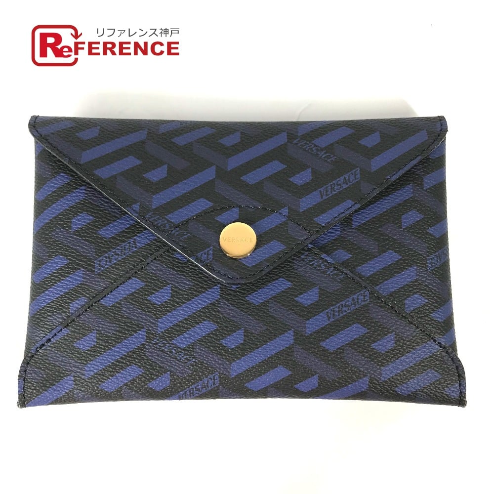 Versace VERSACE Gureka clutch bag Pouch Leather blue/Black