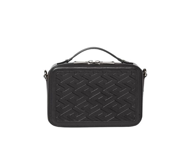 Versace Versace La Greca Signature Small Messenger Bag In Calfskin Leather With Silver Metal Hardware Black - view 1